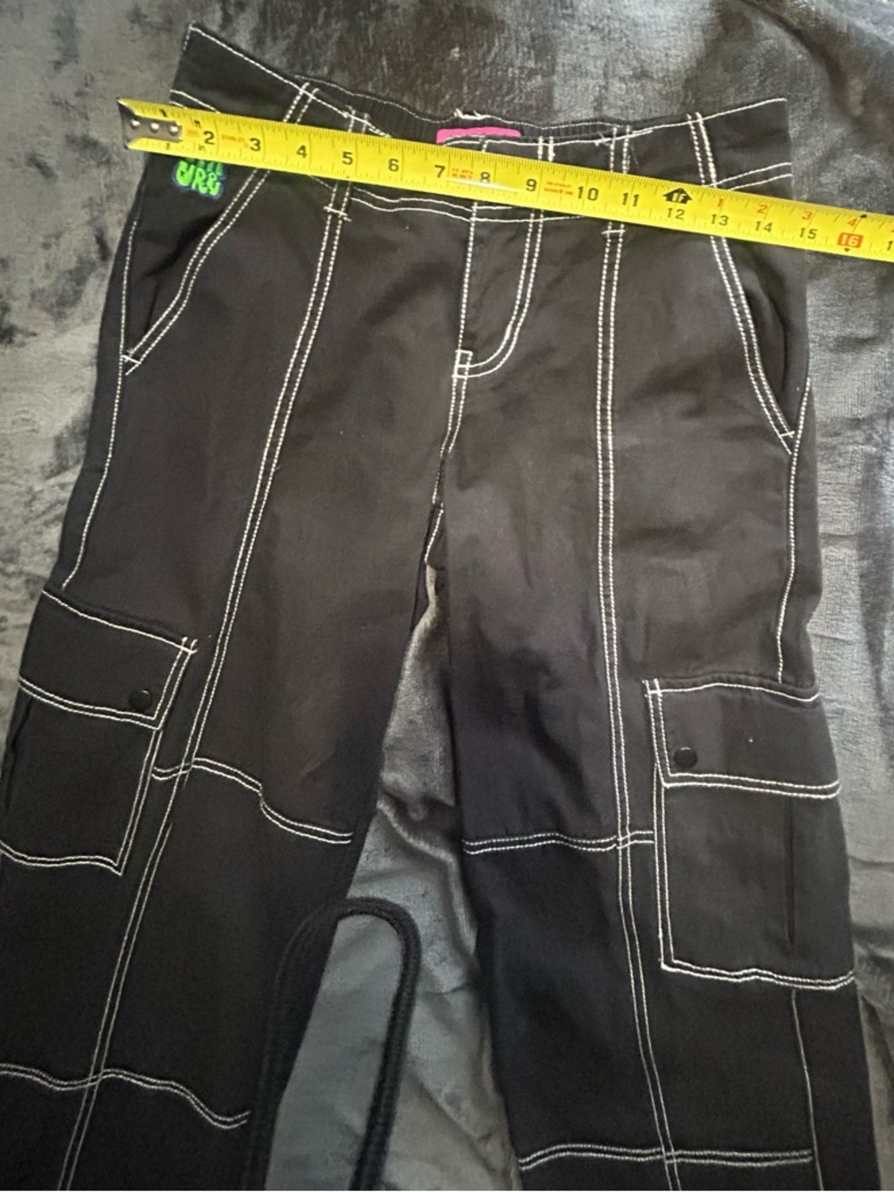 Empyre Alani Black Cargo Pants with Contrasting White Stitching Y2K